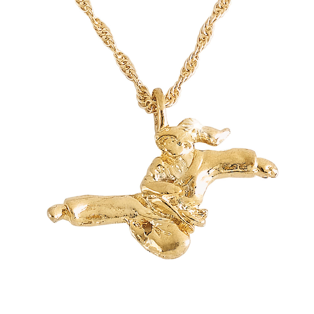 Female Kicking Figure 14k Gold Platted Necklace