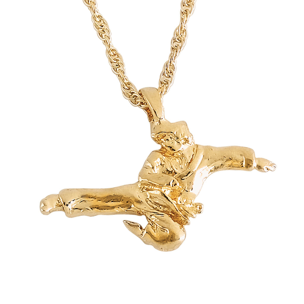 Male Kicking Figure 14k Gold Platted Necklace